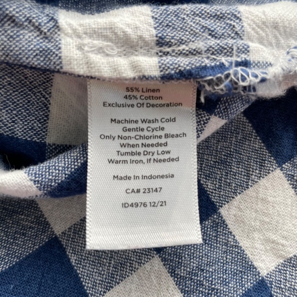 Talbots Linen Cotton Blue/White Gingham Check Sleeveless V-neck Top Size Large - Picture 5 of 6